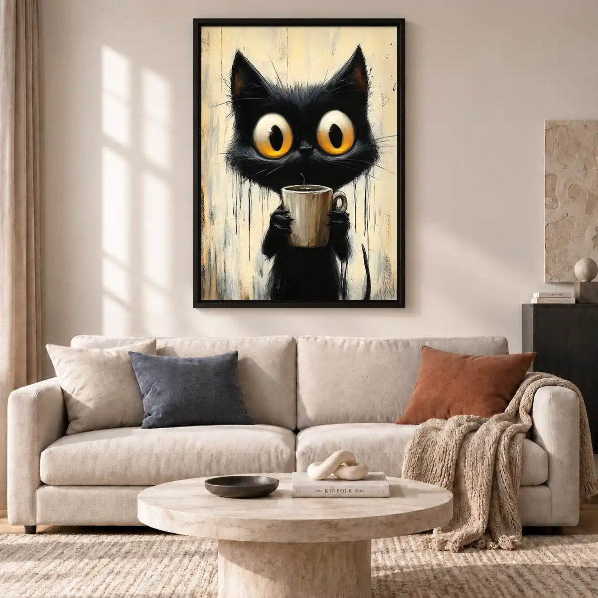 Wide Eyed Cat With Mug Wall Art 2
