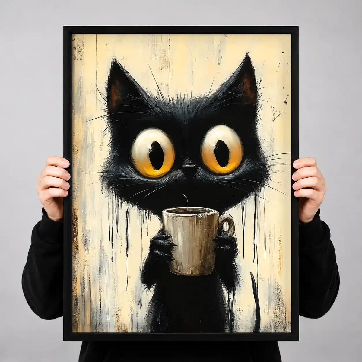 Wide Eyed Cat With Mug Wall Art 3
