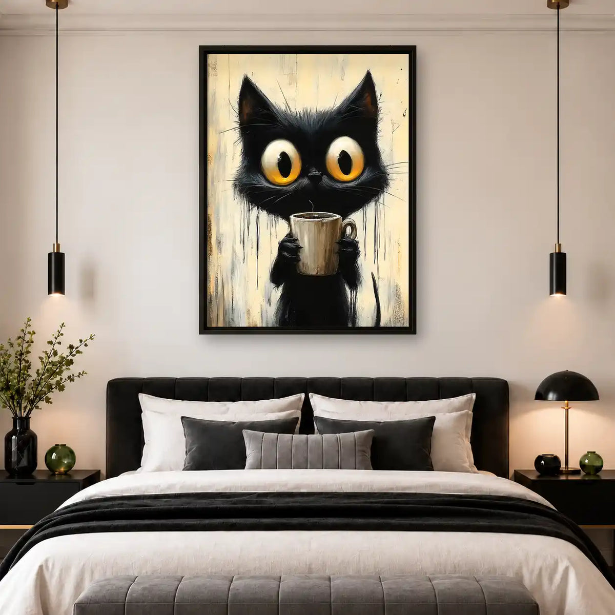 Wide Eyed Cat With Mug Wall Art 4