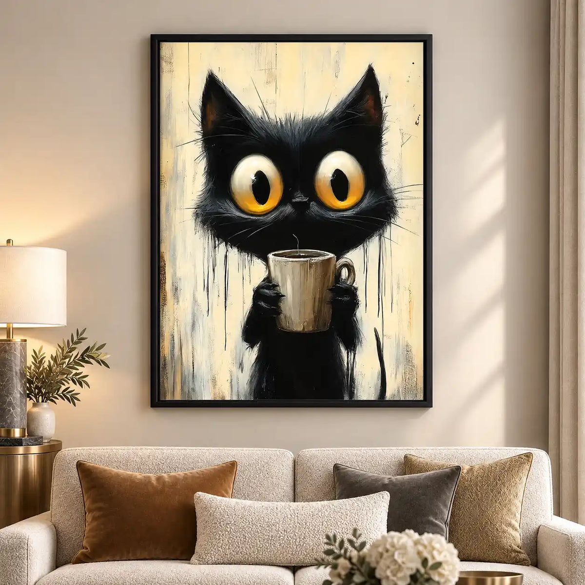Wide Eyed Cat With Mug Wall Art 5