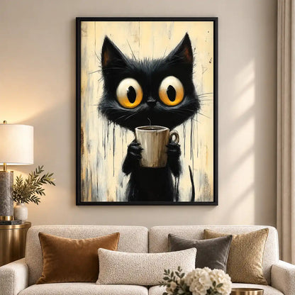 Wide Eyed Cat With Mug Wall Art 5