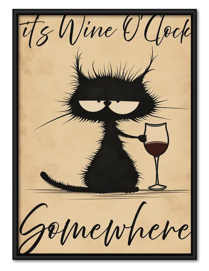 Wine O Clock Cat Wall Art 1