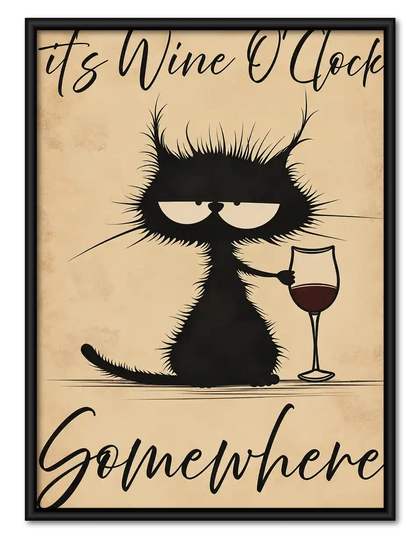 Wine O Clock Cat Wall Art