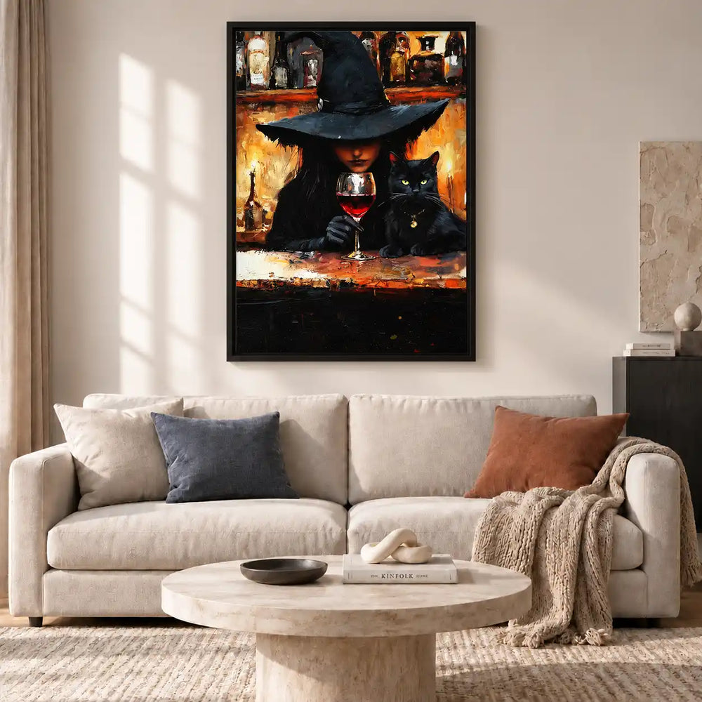 Witch And Black Cat At Wine Bar Wall Art 2