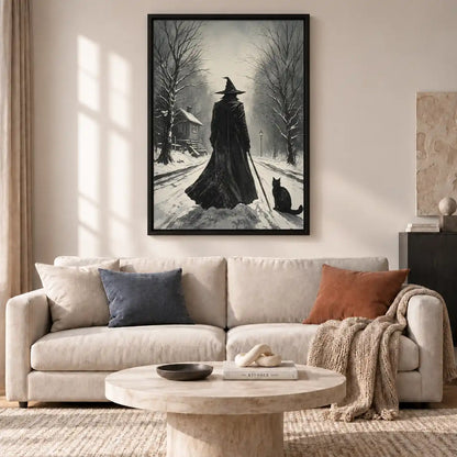 Witch And Black Cat In Snow Wall Art 2
