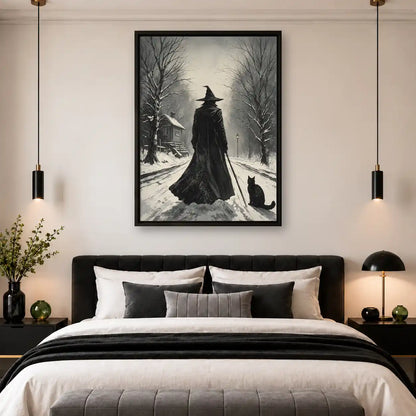 Witch And Black Cat In Snow Wall Art 4