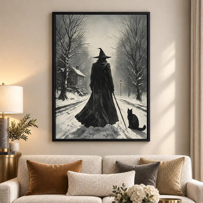 Witch And Black Cat In Snow Wall Art 5