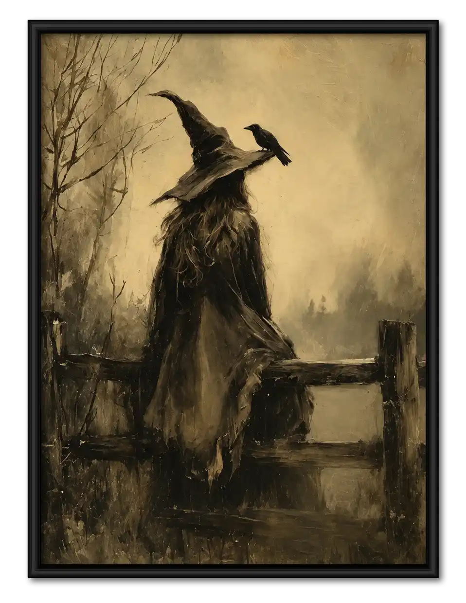 Witch And Raven At Fence Wall Art 1