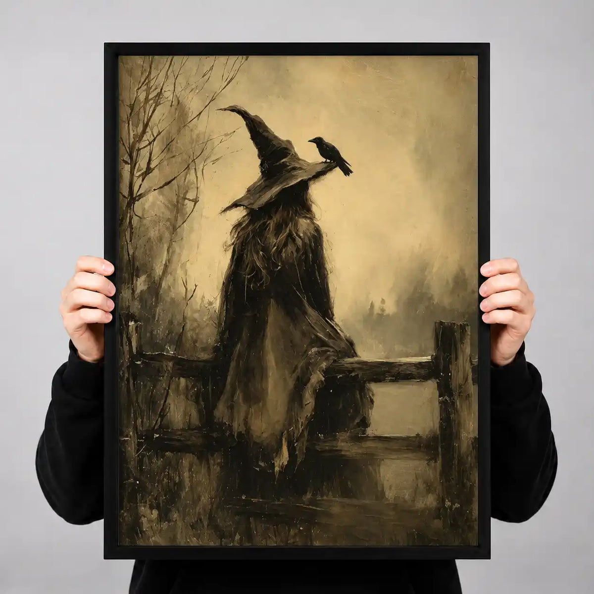 Witch And Raven At Fence Wall Art 3