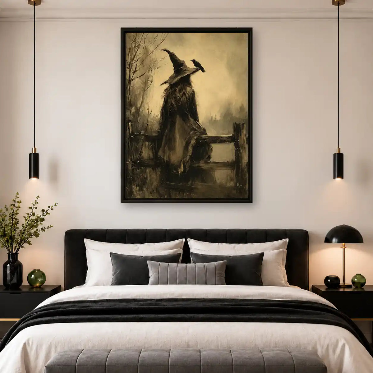 Witch And Raven At Fence Wall Art 4