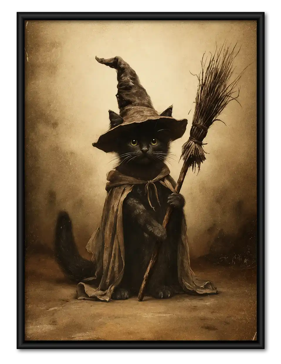 Witch Cat With Broom Wall Art 1