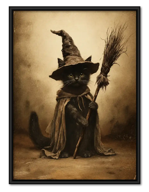 Witch Cat With Broom Wall Art