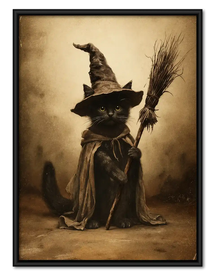 Witch Cat With Broom Wall Art