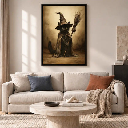 Witch Cat With Broom Wall Art 2