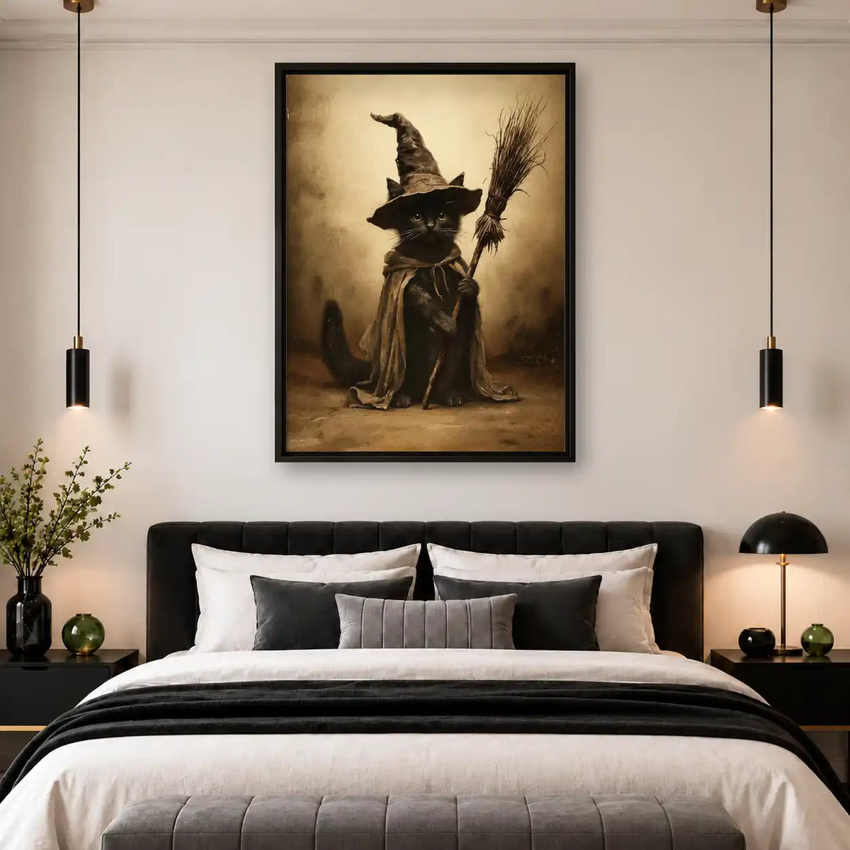 Witch Cat With Broom Wall Art 4