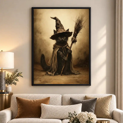 Witch Cat With Broom Wall Art 5
