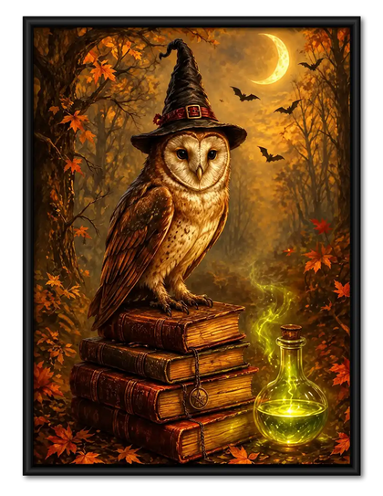 Witch Owl On Spell Books Wall Art