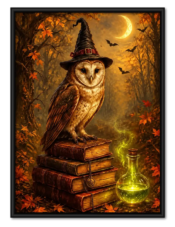 Witch Owl On Spell Books Wall Art