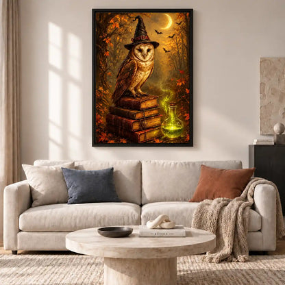 Witch Owl On Spell Books Wall Art 2
