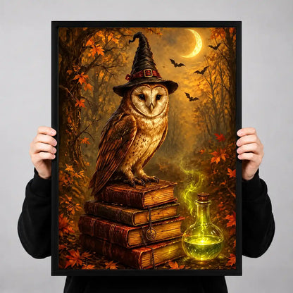Witch Owl On Spell Books Wall Art 3