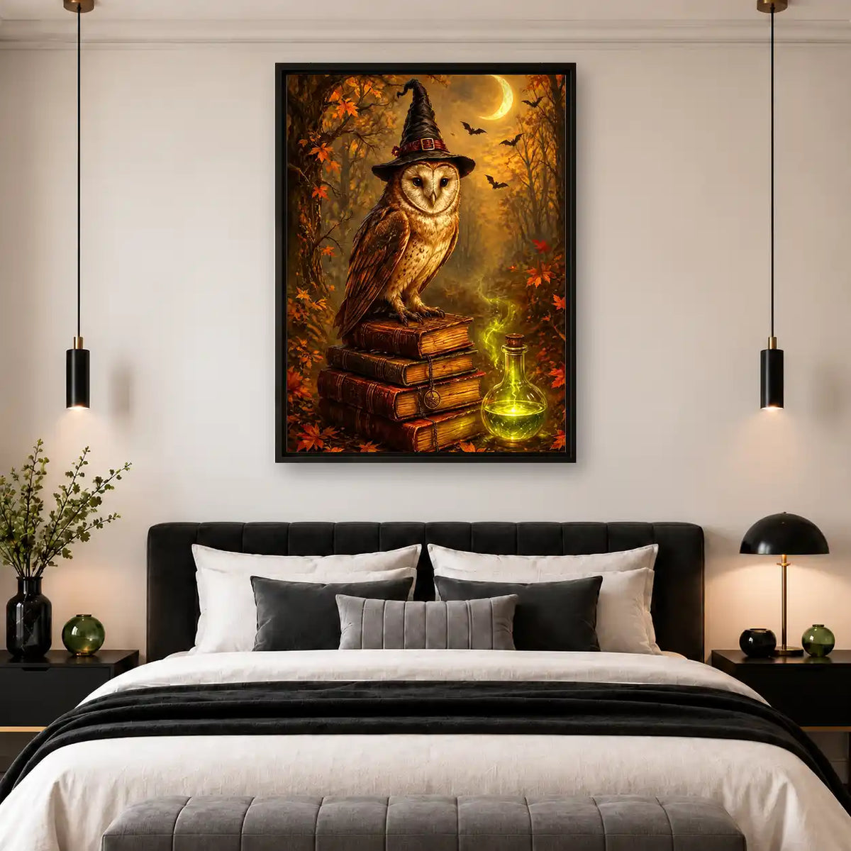 Witch Owl On Spell Books Wall Art 4