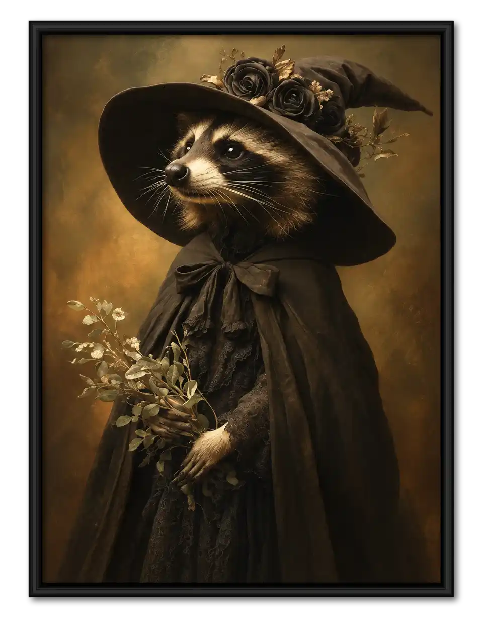 Witch Raccoon Vintage Portrait Wall Art 1