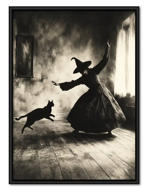 Witch Serving Coffee To Cat Wall Art