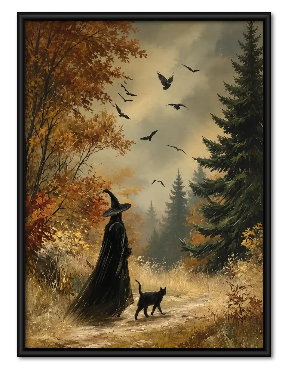 Witch Walking Through Autumn Forest Wall Art 1