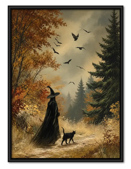 Witch Walking Through Autumn Forest Wall Art