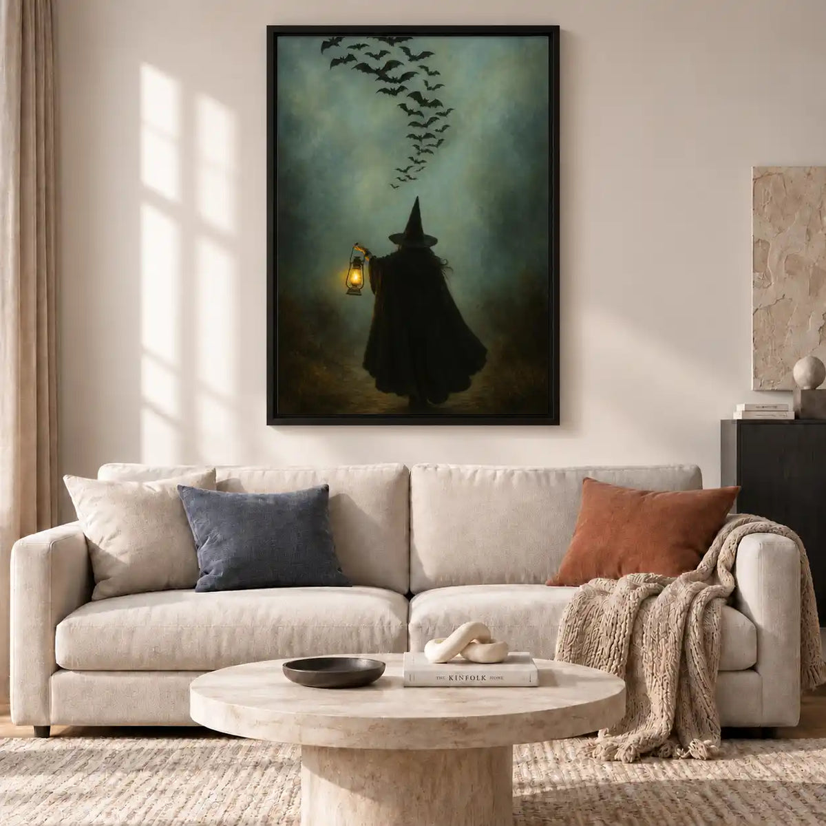 Witch With Lantern Beneath Bats Wall Art 2