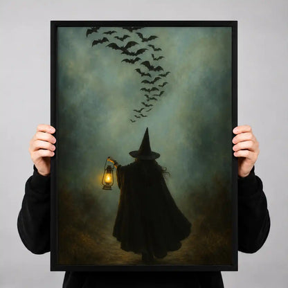 Witch With Lantern Beneath Bats Wall Art 3