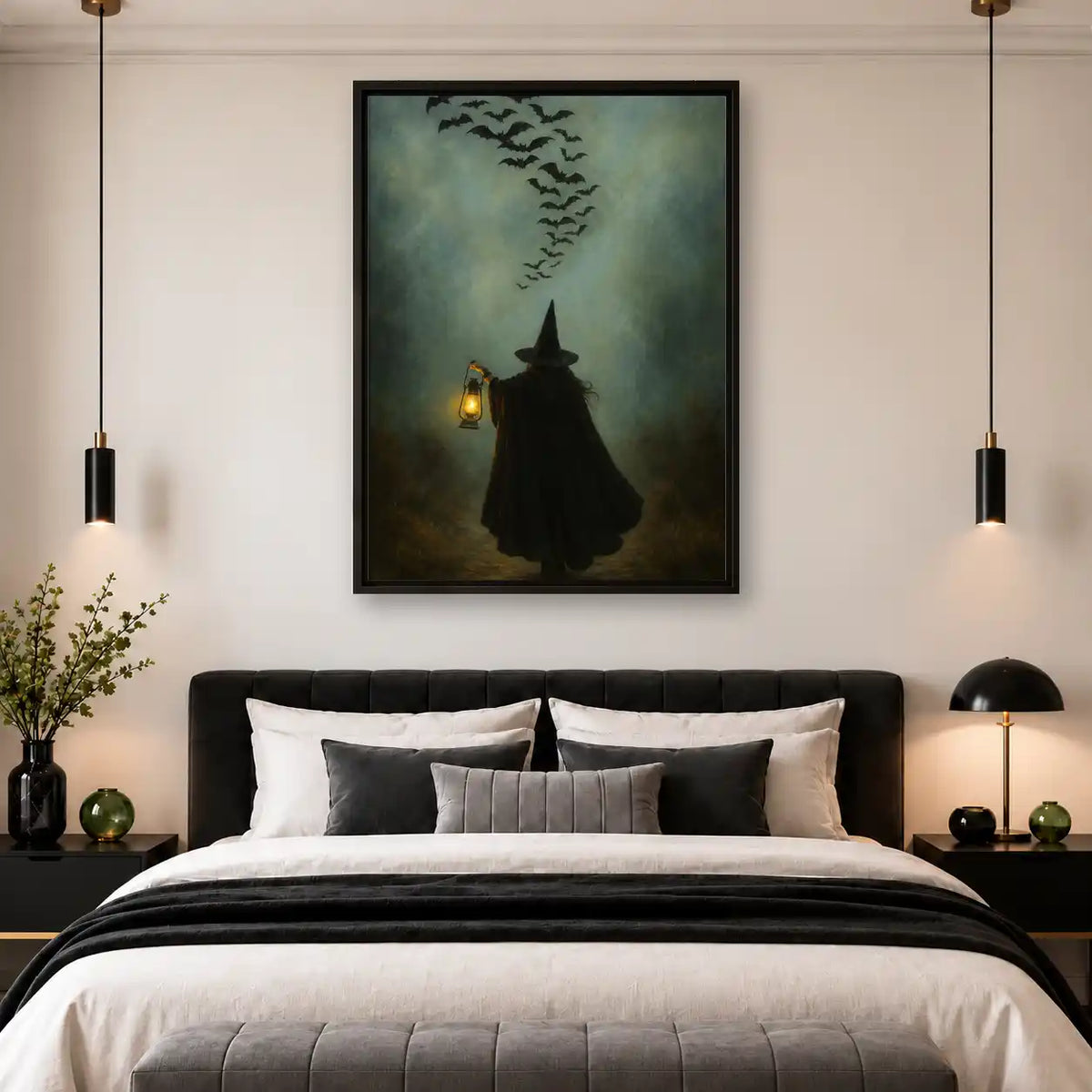 Witch With Lantern Beneath Bats Wall Art 4