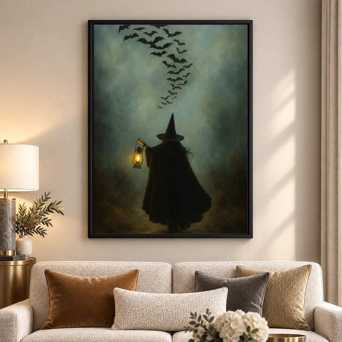 Witch With Lantern Beneath Bats Wall Art 5