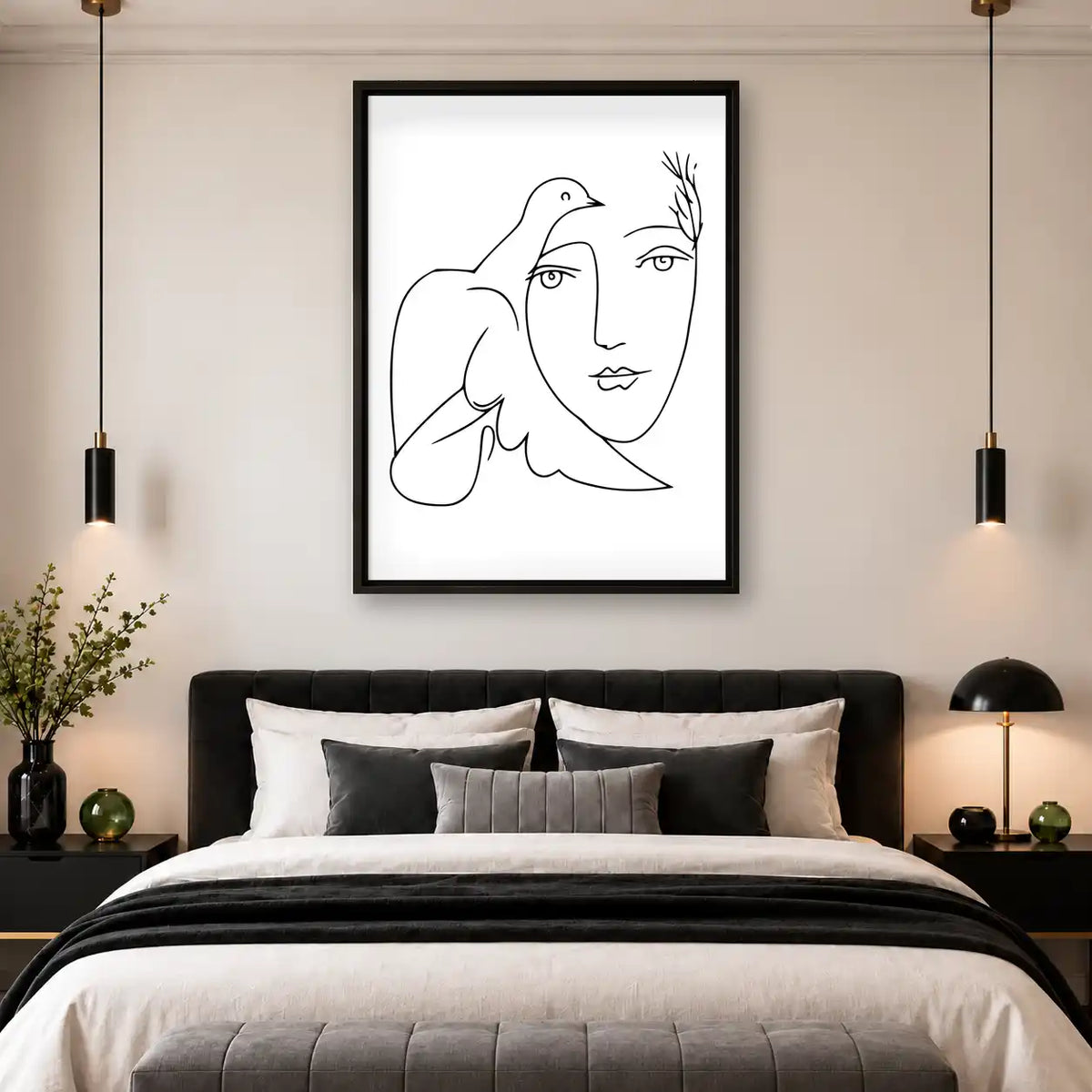 Woman And Peace Dove Line Art Wall Art 4