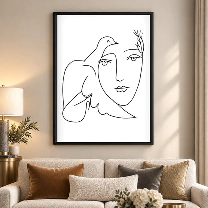 Woman And Peace Dove Line Art Wall Art 5