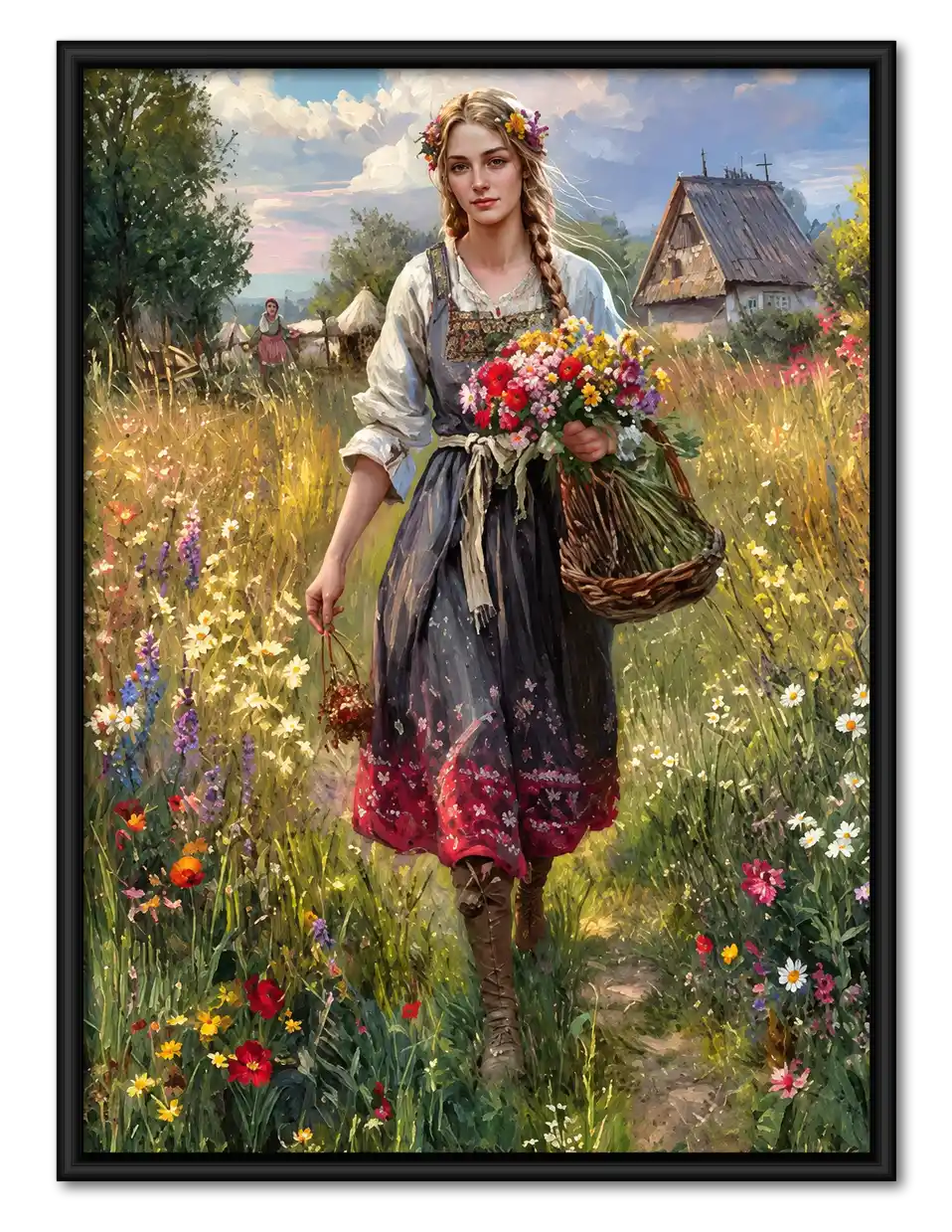 Woman Carrying Wildflower Bouquet Wall Art 1
