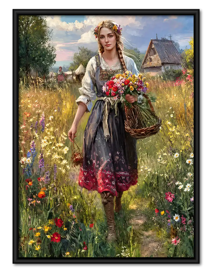 Woman Carrying Wildflower Bouquet Wall Art