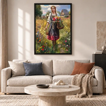 Woman Carrying Wildflower Bouquet Wall Art 2