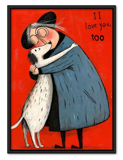 Woman Hugging Spotted Dog Wall Art