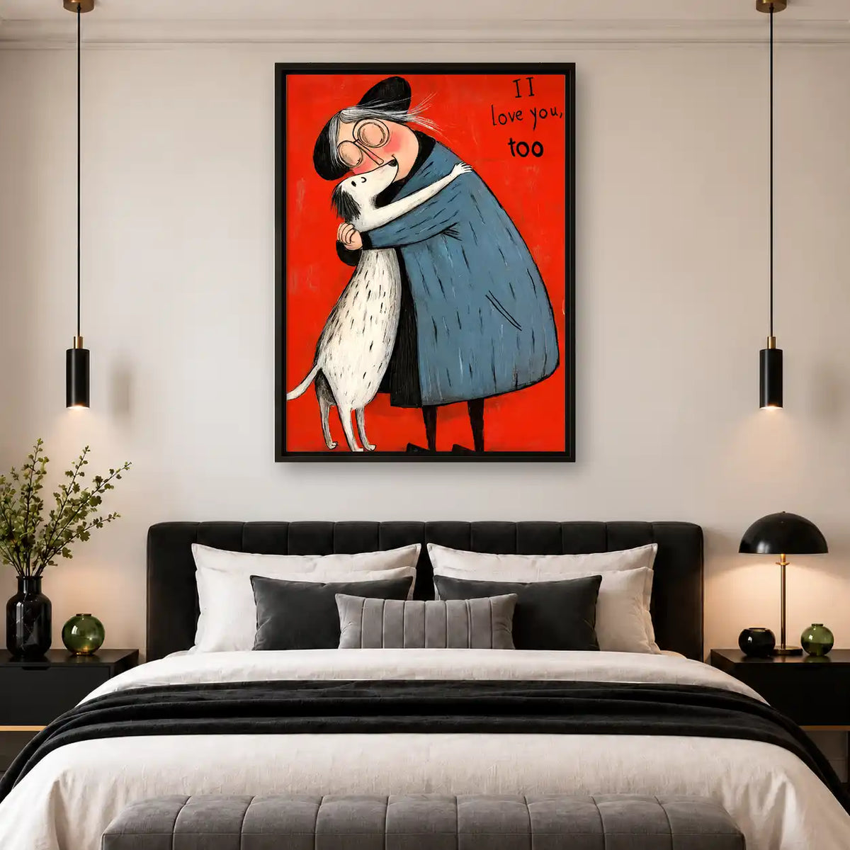Woman Hugging Spotted Dog Wall Art 4