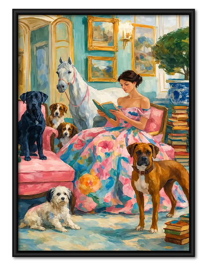 Woman Reading With Dogs Wall Art 1