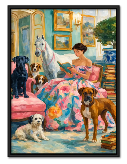 Woman Reading With Dogs Wall Art