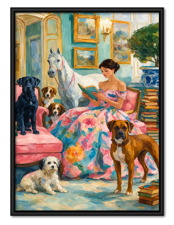 Woman Reading With Dogs Wall Art