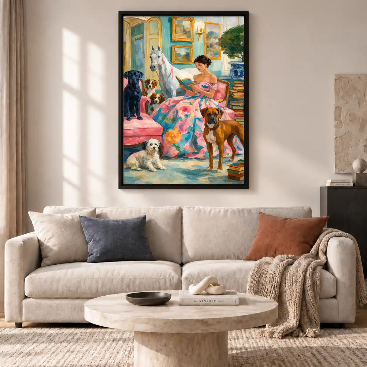Woman Reading With Dogs Wall Art 2