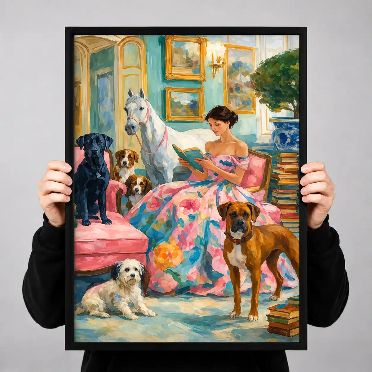 Woman Reading With Dogs Wall Art 3