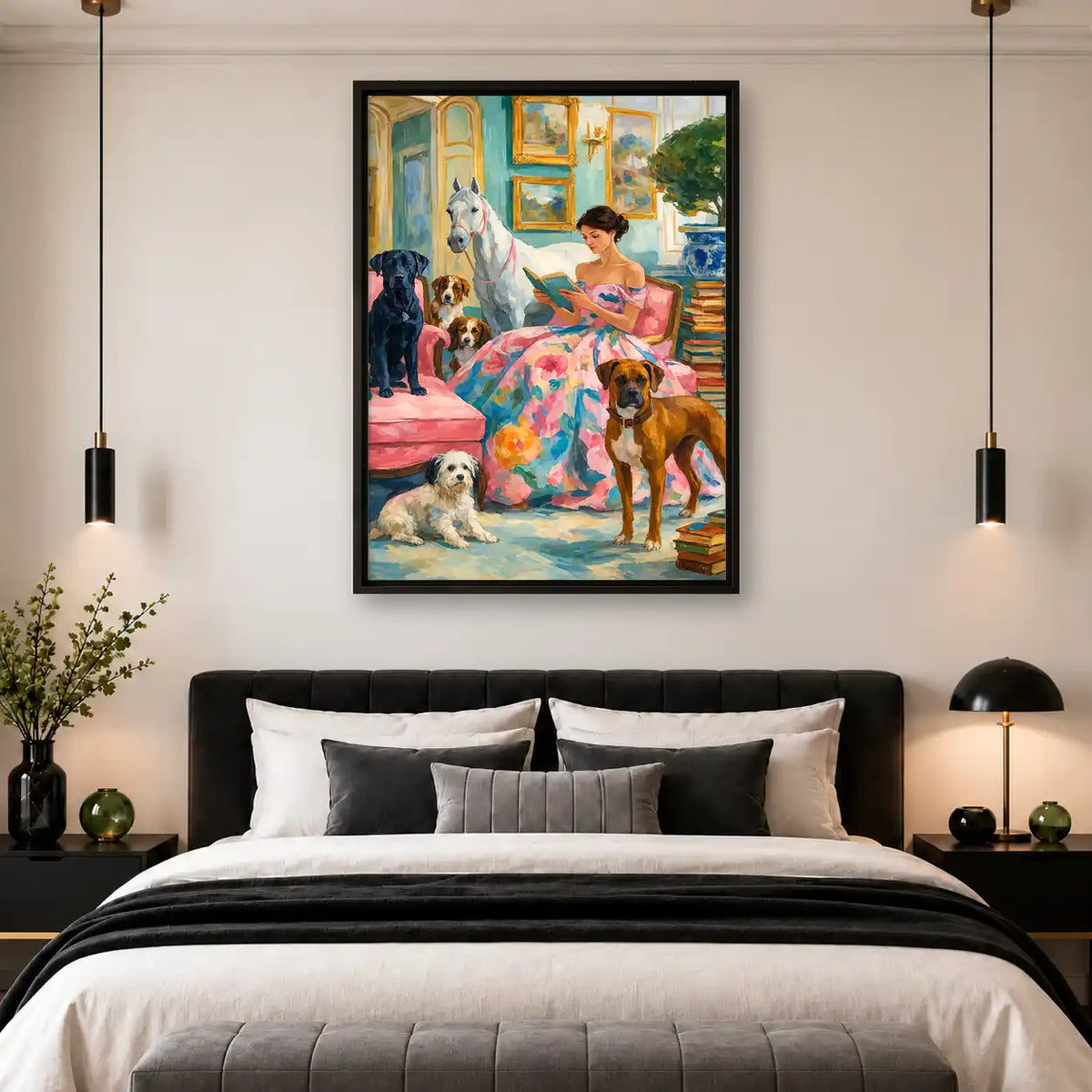 Woman Reading With Dogs Wall Art 4