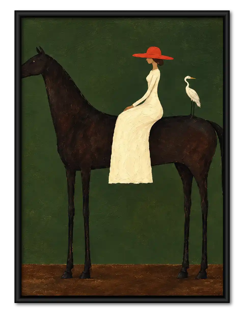 Woman Riding Black Horse Wall Art 1