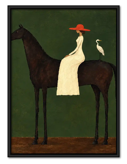 Woman Riding Black Horse Wall Art