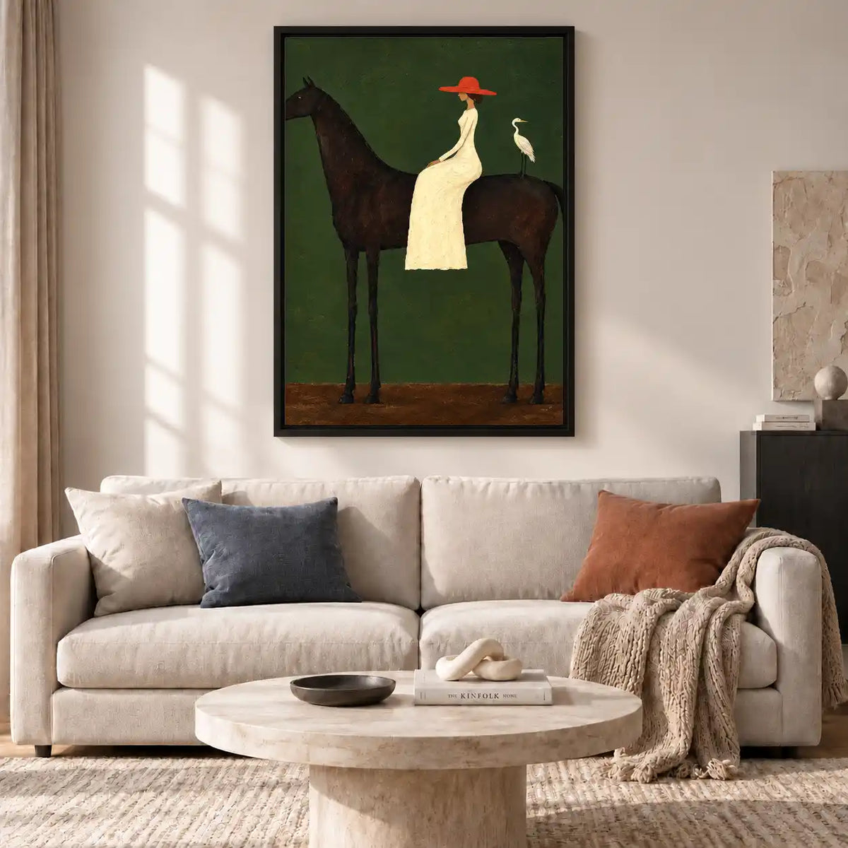 Woman Riding Black Horse Wall Art 2