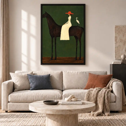 Woman Riding Black Horse Wall Art 2